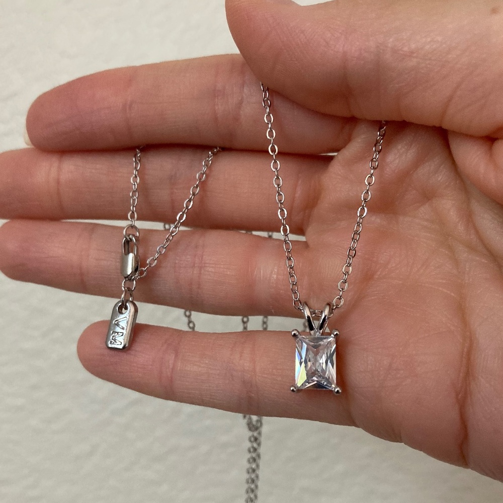 New Vanessa Moony Silver CZ Dainty Charm pendant layering square cz diamond